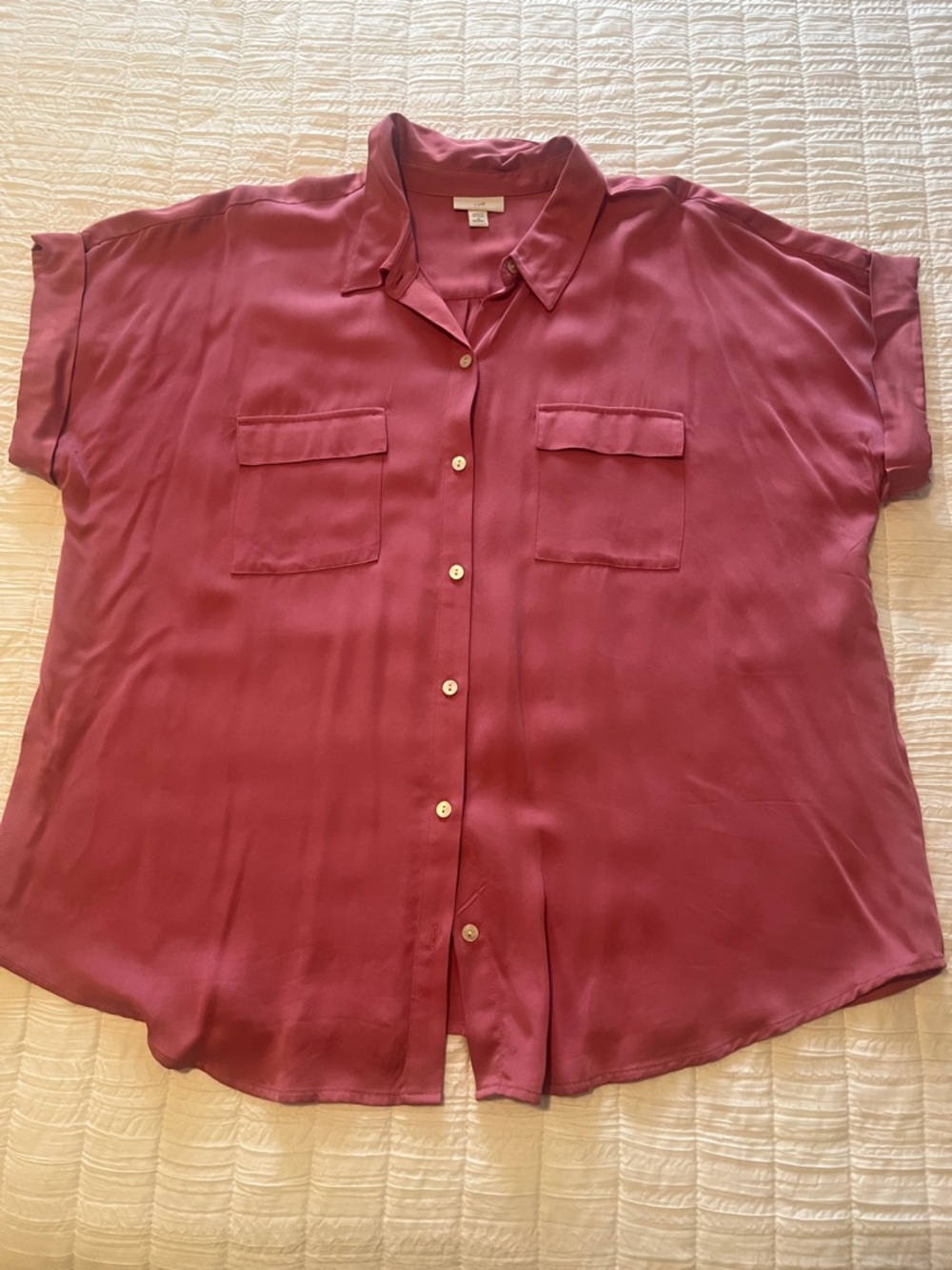 J. Jill Silky Short-Sleeve Button-Down Blouse in Rose